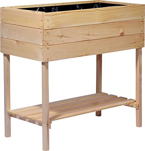 dobar 58176FSCe - Fioriera rialzata in legno con ripiano, kit di montaggio per verdure, erbe aromatiche in giardino e balcone, L (80 x 40 x 78 cm), colore naturale
