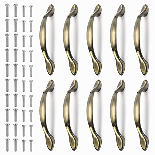 Kinsinder 10x Türgriffe Küche 128mm Vintage Retro Möbelgriffe Schrankgriffe- Geschnitzte Handgriffe für Küchenschränke und Schubladen (Grüne Bronze)