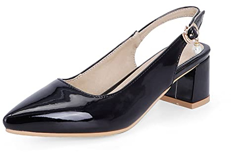 XINXINIO Escarpins à bride arrière pour femme avec talon bloc et bout pointu, Noir , 35 EU