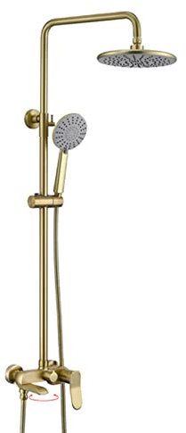Boyuan Duschsystem, Duschset mit Armatur 22 cm Runde Regendusche 3 Strahlarten Handbrause Regendusche mit Wandhalterung 90-120 cm Höhenverstellbar Duschstange Messing Duschgarnitur
