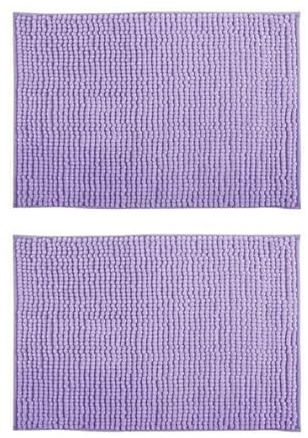 MSV - Juego de 2 Alfombras de Baño Microfibra Chenilla - Pelo Largo y Suave - Antideslizante SEBS - Lavable a Máquina 30° - con Lazo para Colgar - 40 x 60cm - Lavanda