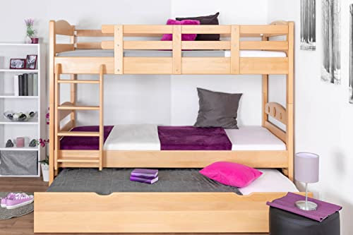 Etagenbett für Erwachsene Easy Premium Line K18/h inkl. Liegeplatz und 2 Abdeckblenden, Kopfteil mit Löchern, Buche Vollholz massiv Natur - Liegefläche: 90 x 200 cm, teilbar