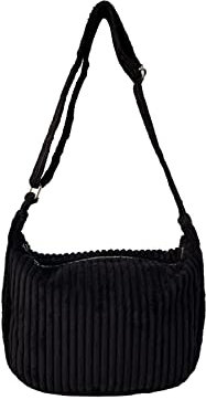 Ulisty Damen Klein Cord Hobo Tasche Breiter Gurt Umhängetasche Schultertasche Lässig Messenger Schulranzen Handtasche Tägliche Tasche Schwarz