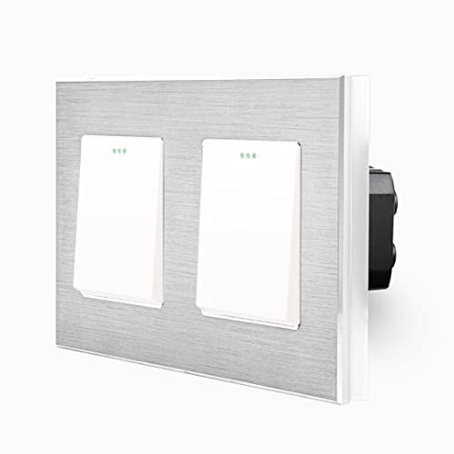 Luxus-Time Wipp zwei 1-Fach Lichtschalter Ein/Aus inkls. Design Aluminium Rahmen 2 Fach Einbau Kippschalter für die Unterputzdose in weiß Silber