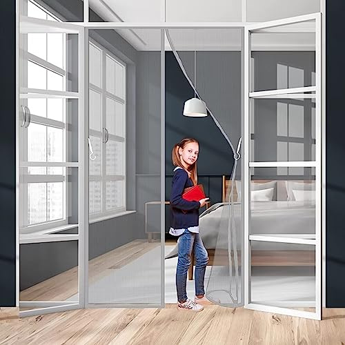 Magnetic Fly Screen Door, 125x220cm Curtains Against Flies Mosquito Nylon Tape mounting Door Mosquito net Magnet Door for Balcony Door Patio Door Caravan, Grey