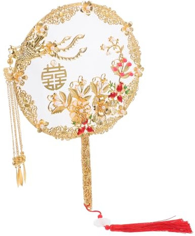 ifundom Vintage Handfächer Blumenmuster Und Quaste Handgefertigter Chinesischer Stil Für Hochzeiten Und Besondere Anlässe Ständer Für Dekoration Und