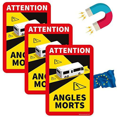 Toter Winkel Aufkleber Frankreich - Angles Morts Magnet Wohnmobil und Bus - magnetschild auto 17 x 25 cm - Wohnmobil Aufkleber Warntafel - LKW Wohnmobil und Bus Magnetschilder Auto