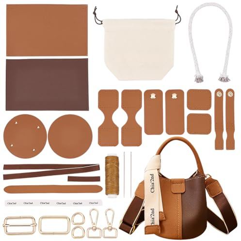 WADORN DIY-Set Zur Herstellung von PU-Ledertaschen Für Damen, Handtaschen-Nähset Für Erwachsene, DIY-Beuteltaschen-Herstellungsset Mit Gefütterten, DIY-Geldbeutel-Herstellungs, 17x17x17 cm, Braun