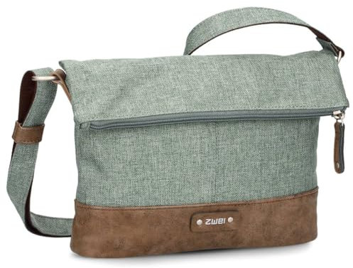Zwei Damen Rolltop-Handtasche Olli OT6 Umhängetasche 2/4 Liter klassische Crossbody Bag wasserabweisend robust strapazierfähig Bicolor Design Schultertasche, hochwerti verarbeitet (eucalyptus)