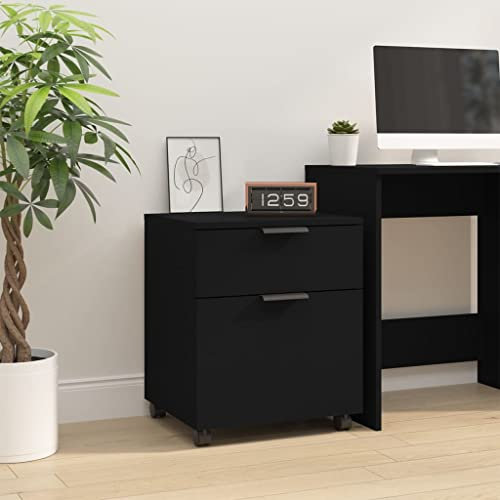SMTSEC Mobiler Aktenschrank mit Rollen, schwarz, 45 x 38 x 54 cm, Holzwerkstoff