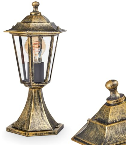 HOFSTEIN Außenwegeleuchte Loria, Sockelleuchte aus Metall/Glas in Braun-Goldfarben/Klar, Wegeleuchte im Landhaus/Antik/Retro/Vintage-Design für Garten, Außenbereich, Hof, Terrasse, 37 cm, E27, IP44