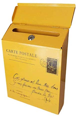 Boîte aux Lettres en Fer Vintage, boîte aux Lettres Murale extérieure, boîte aux Lettres, Jaune, 30x22x7cm