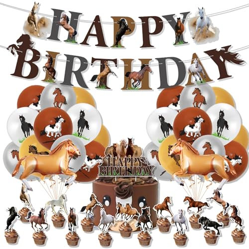 MAIGO 42PCs Horse Party Decorations Set- Horse Birthday Decorations for Kids Adults, Horse Cake Topper, Horse Balloons, Racing Horse Accessories Supplies for Boys Girls, Gifts for Hobby Horse