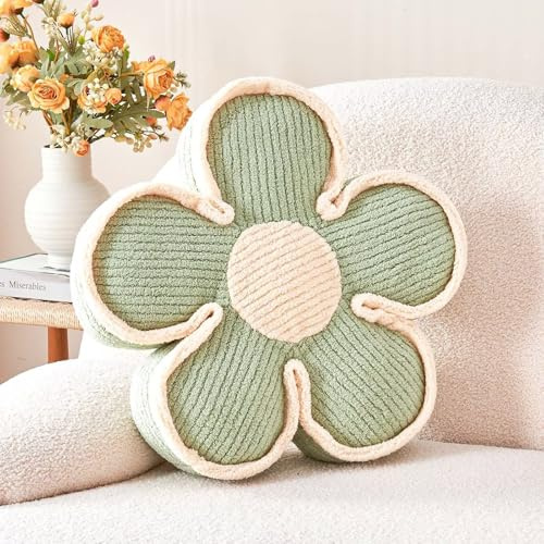 Kcvvcr Blumenkissen, weich geformtes Bodenkissen, dekoratives Wurfkissen, niedliches Sitzkissen, Raumdekoration, Plüschkissen für Sofa, Couch, Bett (45 cm, Salbeigrün)