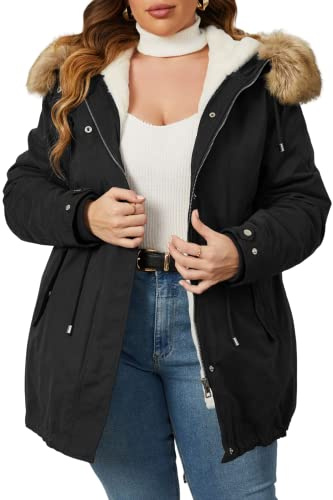 Geschallino Manteau parka 3 en 1 pour Femmes Grande Taille Doublé de Molleton Hiver Chaud Capuche Veste avec Enlever Intérieur