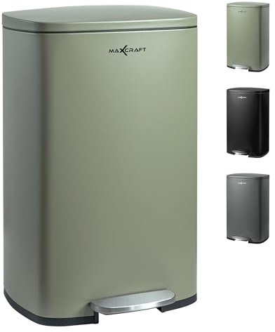 MAXCRAFT Mülleimer 50 Liter aus Stahl Treteimer Abfalleimer mit Inneneimer aus Kunststoff - Sanft Schließend mit Deckel, für Küche, Badezimmer oder Büro - in Grün