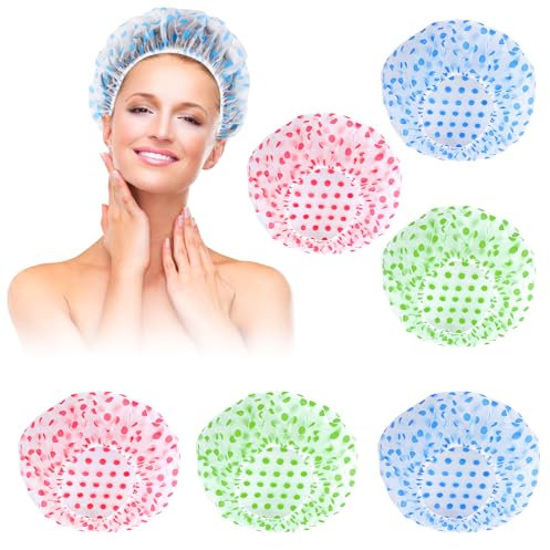 6 Pezzi Cuffia Doccia Riutilizzabile,Cuffia Doccia Donna,Impermeabile Cuffia da Bagno,Cuffia Doccia Elastica,per ragazze, donne, salone (blu, verde, rosso)