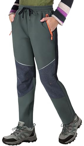ANGEL CITIZ Kids Waterproof Snow Ski Pants Boys Girls Outdoor Winter Fleece Hiking Snowboard Pants Rain Pants Kids Clothes Grey 11Y
