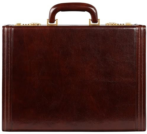 Time Resistance Leder-Aktenkoffer – Aktentasche aus italienischem Vollnarbenleder – Laptoptasche bis zu 15 – Hartschalenkoffer mit Schloss