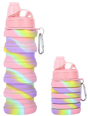 Vastsea Botella de agua portátil hermética de viaje, botella plegable, taza de agua plegable, apta para camping, viajes, deportes (rosa)