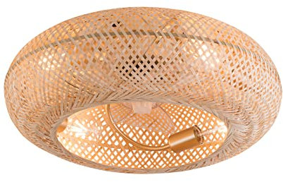 CLEADONG Ventilateur de plafond moderne avec éclairage, plafonnier en bambou avec télécommande, 6 vitesses de vent réglables, pour cuisines, couloirs, salon, chambre à coucher