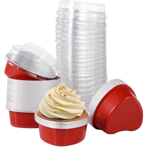 SWEWARM Lot de 50 mini moules à gâteau réutilisables en forme de cœur avec couvercles, 100 ml, pour la Saint-Valentin, la fête des mères, les mariages et les anniversaires