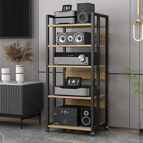 ASumPio Beweglicher Medienständer Mit 5/6 Ebenen, Audio-/Video-Rack, Cd-Player-Ständer, Aufbewahrungsschrank Für Stereokomponenten Mit Höhenverstellbarem Holzregal Für Zuhause/B,A-5 Tier