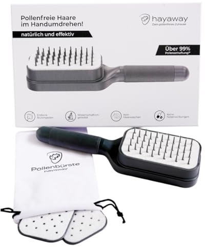 Pollenfilter Haarbürste – Entfernt Pollen aus Haaren | Bei Pollenallergie & Heuschnupfen | Für glatte und feine Haare | Set inkl. Filter & Beutel | Ideal für Wohnung, Park, Festival, Camping & Hund