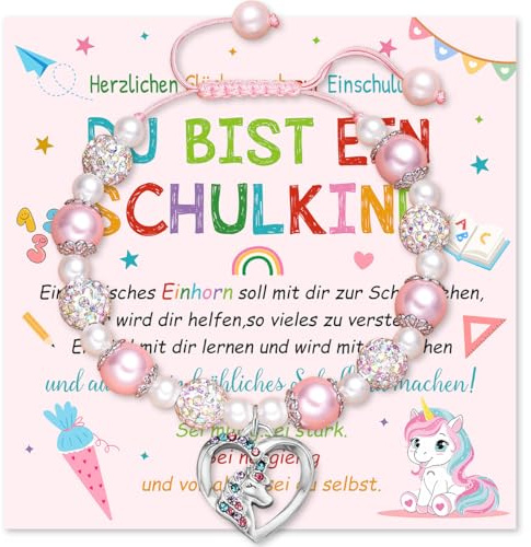 TaleMoon Einhorn Schulkind Armband Mädchen,Armband Schulanfang,Armbands Einschulung Mädchen,Schulanfänger Geschenke,2025 Armbändchen mit Karte Schulanfang,Inhalt Schultüte Füllung