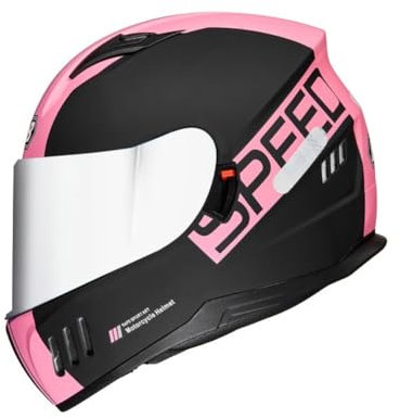 Casco de Moto Integral con Doble Visera y Lente Plateada Unisex para Adultos, Hombres y Mujeres Cascos de Calle 190° de Campo de visión para Montar en Bicicleta, Scooter y ciclomotor Rosa L