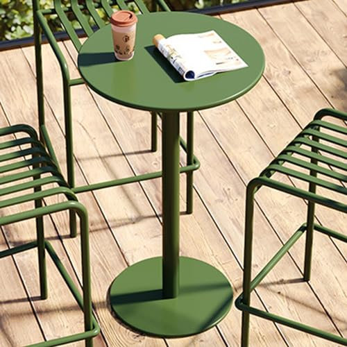 Bartisch für den Außenbereich, Metall, grüner runder Stehtisch für Garten, Pool, Hof und Terrasse, einfache Montage, 60 x 60 x 72 cm