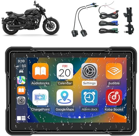 Senza Fili Schermata Carplay Per Moto,Schermo Portatile per Carplay Wireless Android Auto,IPX7 Impermeabile Touchscreen, Con Navigatore GPS, Bluetooth,Assistente Vocale
