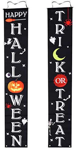 Didiseaon 1 Pair Halloween Door Banner Decoration Thickened Trick Treat Signs for Home and Shopping Mall Weather Resistant Black Hanging Curtain for Indoor Outdoor Festivities
