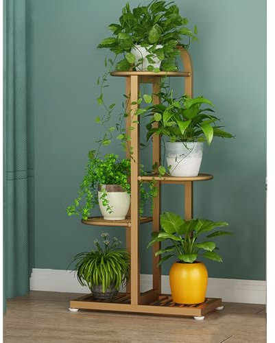 Yesbon Mehrere Blumentreppe Pflanzenständer, Metall Pflanzenständer Blumentopfständer, Hoher Pflanzkübelhalter für Balkon Garten Wohnzimmer,Gold,18 * 8.6 * 41.3 in