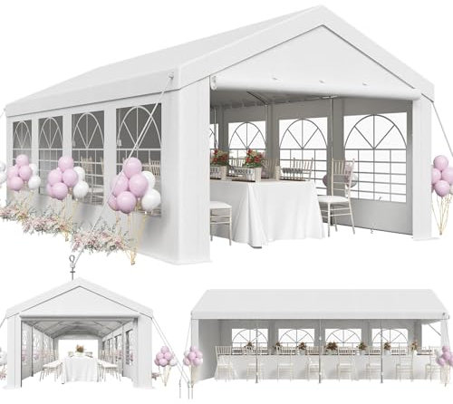 JUMMICO Gazebo Esterno Resistente UV 50+, Tendone per Feste 4x8, Gazebo da Giardino Impermeabilizzazione, Tendone da Esterno per Matrimoni, Feste, Raduni, Riunioni in Giardino, Bianco