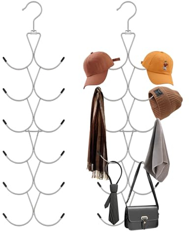 Rangement Foulard avec 12 Crochets en Silicone, Porte-éCharpes Pivotant à 360°,Porte-Cravate Crochets De Ceinture Pliable et Peu Encombrant pour éCharpes, ChâLes, Ceintures Et Cravates