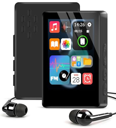 Lettore MP3 portatile con altoparlante, mini lettore MP3 Bluetooth 5.2 con jack per cuffie, controllo del volume indipendente, radio FM, registratore vocale espandibile 512 GB (nero)