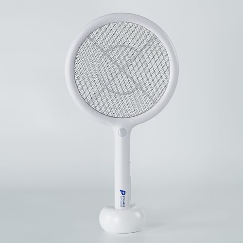 2 in 1 Rechargeable Electric Fly Swatter with Charging Base, 3-Layer Safety Mesh, LED Light - Indoor & Outdoor Racket for Home, Camping