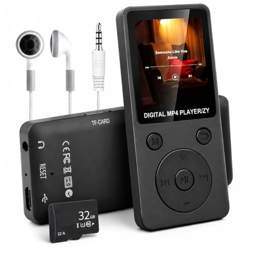 32Go Lecteur MP3 Bluetooth 5.3 Extension Carte TF 128Go Musical Léger | Avec Haut-Parleur Intégré, Baladeur Portable HiFi Sans Perte 70H Autonomie, MP3 Sport avec Écran 1,8 Pouces
