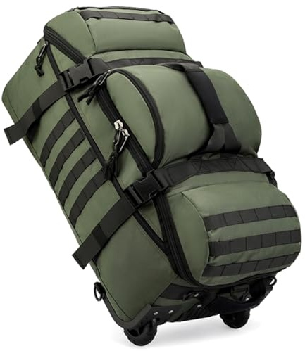 80L Wheeled Duffel Backpack Rolling Travel Bag Water Resistant Holdall with Hidden Straps Heavy Duty Foldable Sports Duffel Bag for Overnight Camping Beach Business Trip Storage (Green)