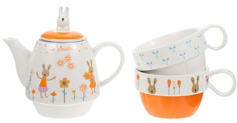 UTHCLO Set Teiera e Tazze in Materiale Vetrificato con Motivo di Conigli, Teaware Resistenti al Calore per Uso Domestico