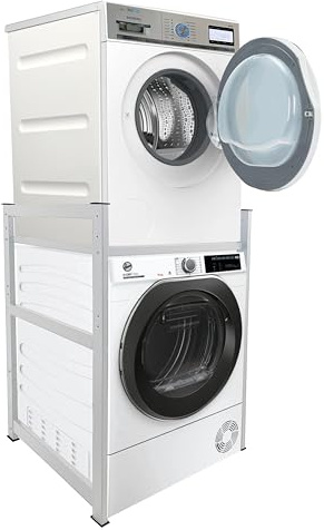 QUICK STAR Waschmaschinenregal 74x65x111cm Weiss | Regal Gestell für Waschmaschine und Trockner Übereinander | Standregal Badezimmer Waschmaschinenschrank Keller