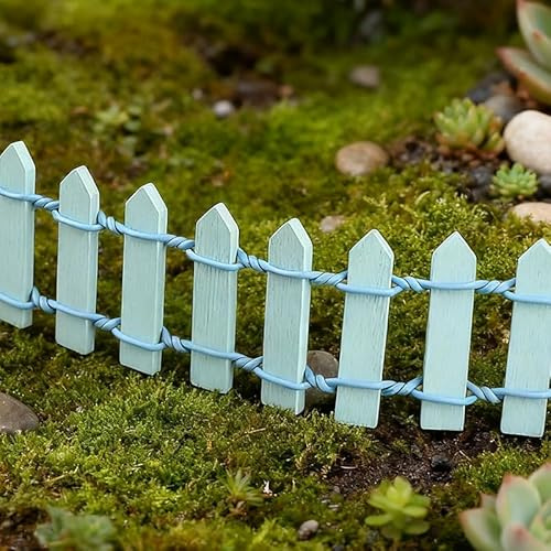 Dunkelbraun Miniatur-Gartenzaun HolzzaunFlexibler Miniatur-Zaun, Miniatur Zaun Gartenzaun Holz, verwendet für Miniaturlandschaft Puppenhaus Blumentopf Fee Gartendekoration (Blau)