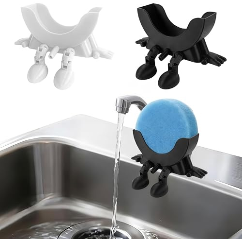 EduPlayte 2Pcs Cute Hanging Sponge Holder with Drainage, 3D Printed Sponge Holder, Ponge Holder for Kitchen Sink, Keeps Your Sponge Dry & Smiling, No sponge(Black+White)