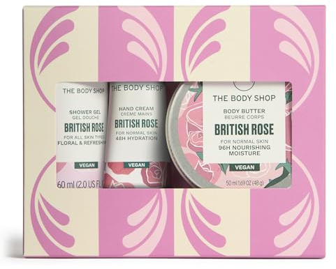 The Body Shop British Rose Mini Gift Set (Shower Gel 60ml, Body Butter 50ml, Hand Cream 30ml), Floral Body Care Trio with Rose Extract & Shea Butter from Ghana, Hydrating Skincare Gift