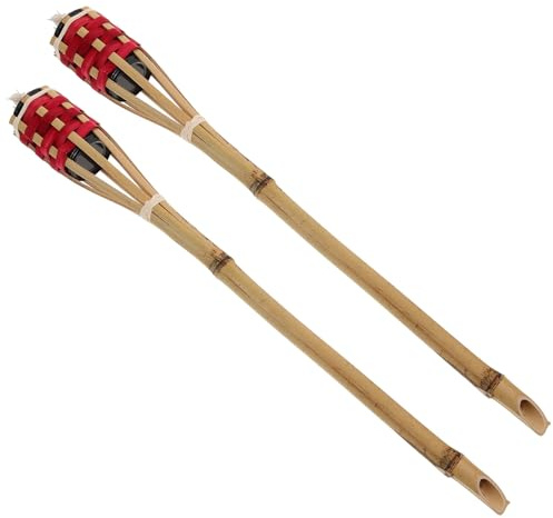 Kisangel Bamboo Outdoor Torch, 2Pcs Citronella Torches Easy Installation for Garden Festival Party Decoration Red Patio Lighting