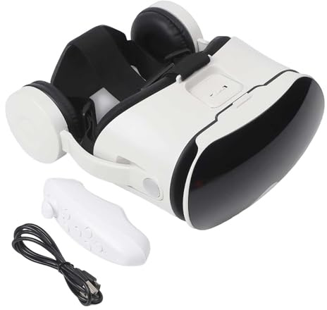 ReachMall Visore VR, occhiali 3D per realtà virtuale con FOV 110° e cuffie integrate per telefoni iOS e Android da 5,5 a 6,7 pollici, bianco