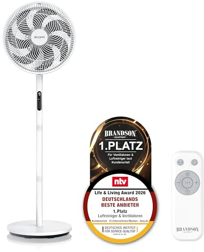 Brandson – DC Standventilator ECO Design - DC Motor sehr leise und energieeffizient – Sieger Ventilatoren und Luftkühler 2026 - Oszillation – Fernbedienung – 9 Geschwindigkeitsstufen – 3 Modi