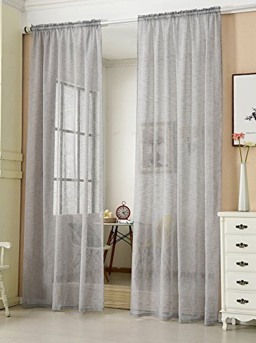 WOLTU 2er Set Gardinen, Vorhänge für Wohnzimmer Kinderzimmer Schlafzimmer, mit Kräuselband, Leinenoptik, Halbtransparent Voile, 140 x 245 cm, Hellgrau