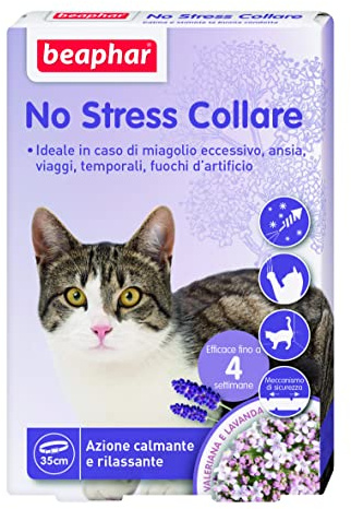 Beaphar No stress, collare calmante alla Valeriana per gatti, riduce lo stress e i problemi comportamentali, 1 collare 35 cm